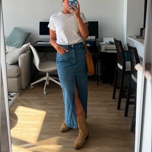 Böhme front slit denim maxi skirt